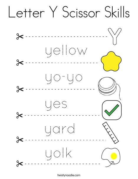 Letter y scissor skills coloring page