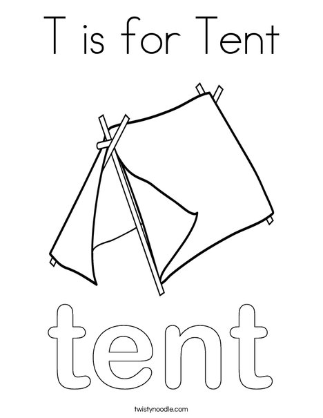 T is for tent coloring page
