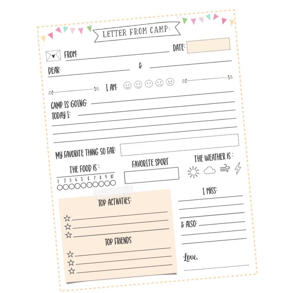 Letter from camp printable template summer camp stationery kids summer camp instant download