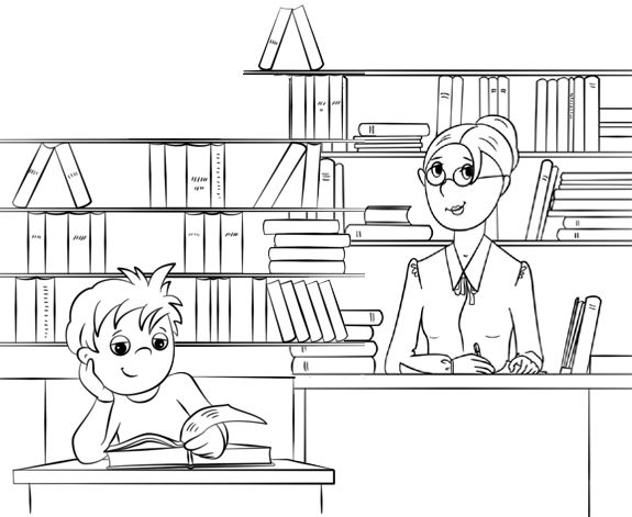 Library student and librarian coloring page coloring pages library student