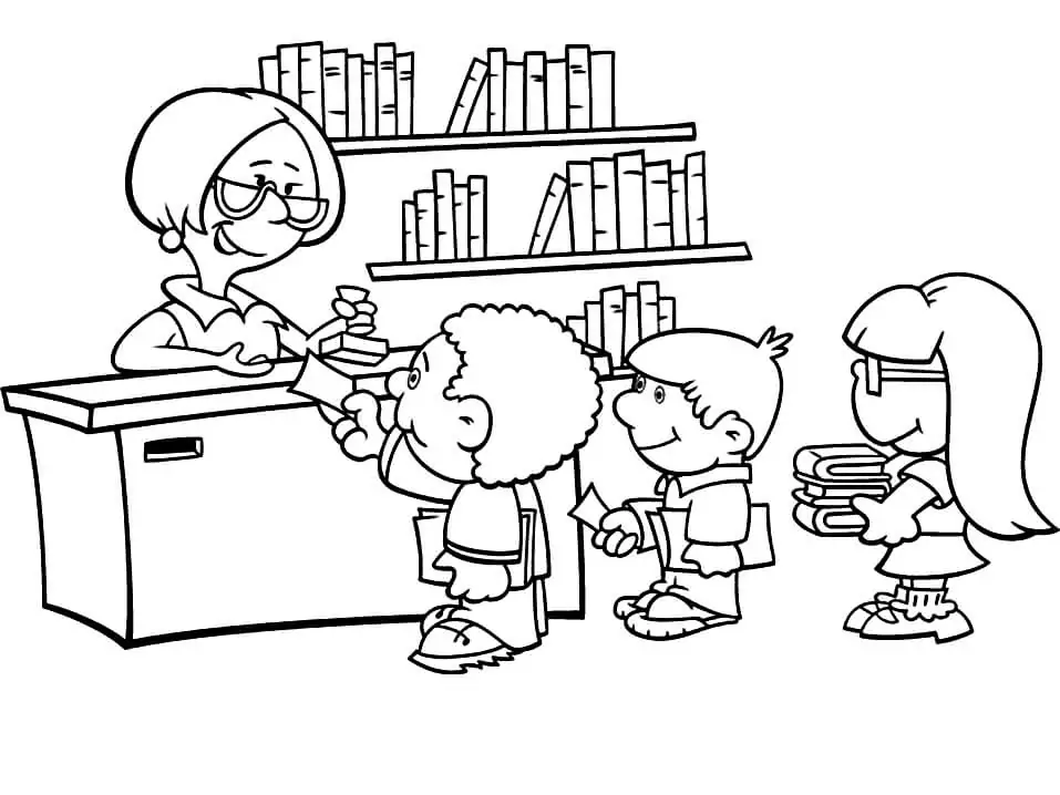 Librarian with boy coloring page
