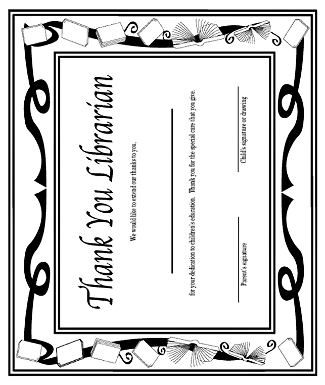 Thank you librarian certificate