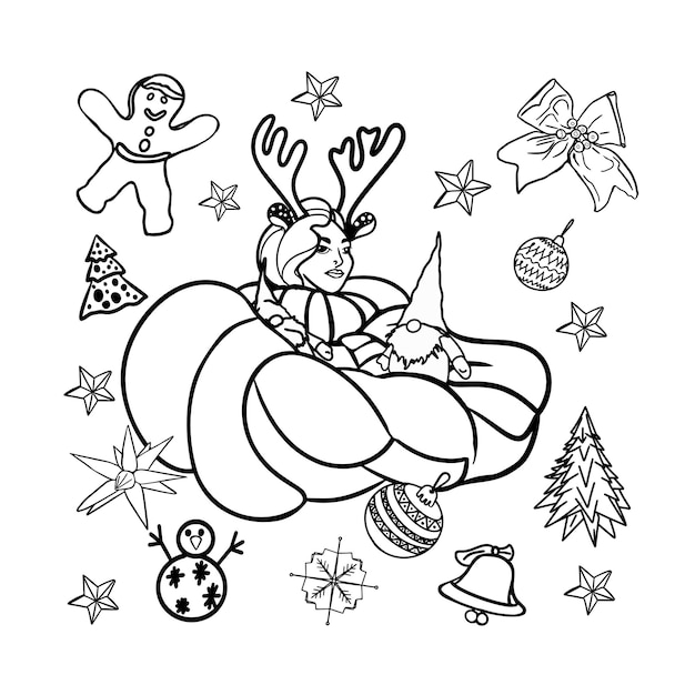 Pãginas para colorear de navidad de elementos navideãos animal y otras decoracion coloraciãn de aão nuevo para niãos libro para colorear diseão de tatuaje impriãn de paquete tarjeta icono de ropa de
