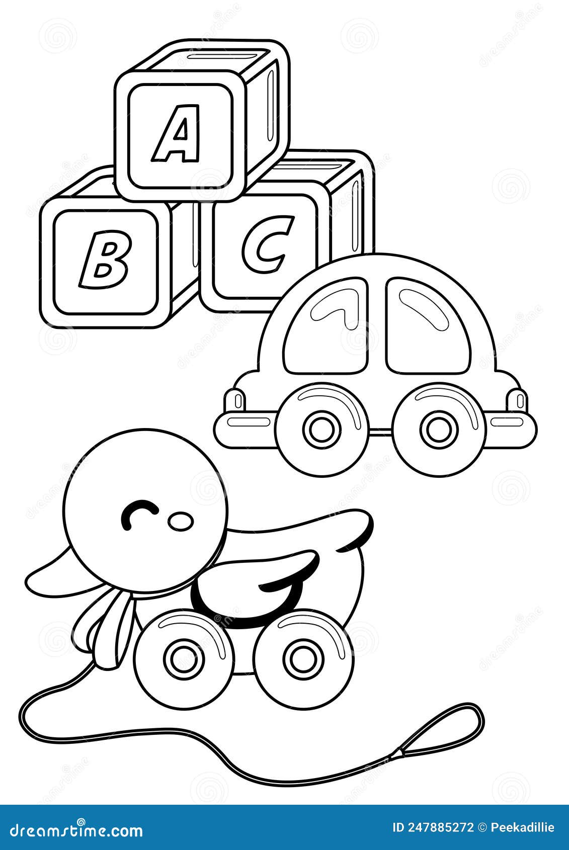 Coloring pages kids toys theme stock illustration