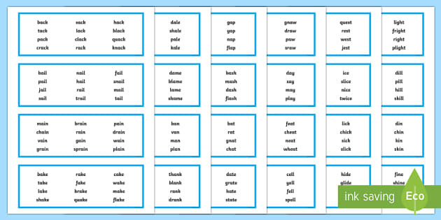 Rhyming words flashcards word cards