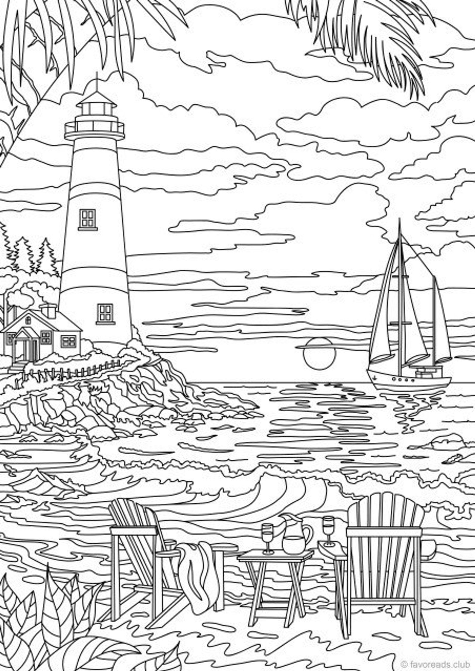 Lighthouse printable adult coloring page from favoreads coloring book pages for adults and kids coloring sheets coloring designs download now