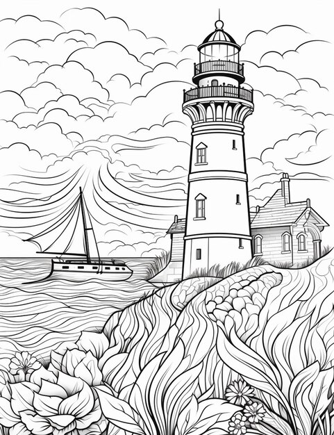 Premium ai image coloring pages for adults lighthouse coloring pages for adults generative ai