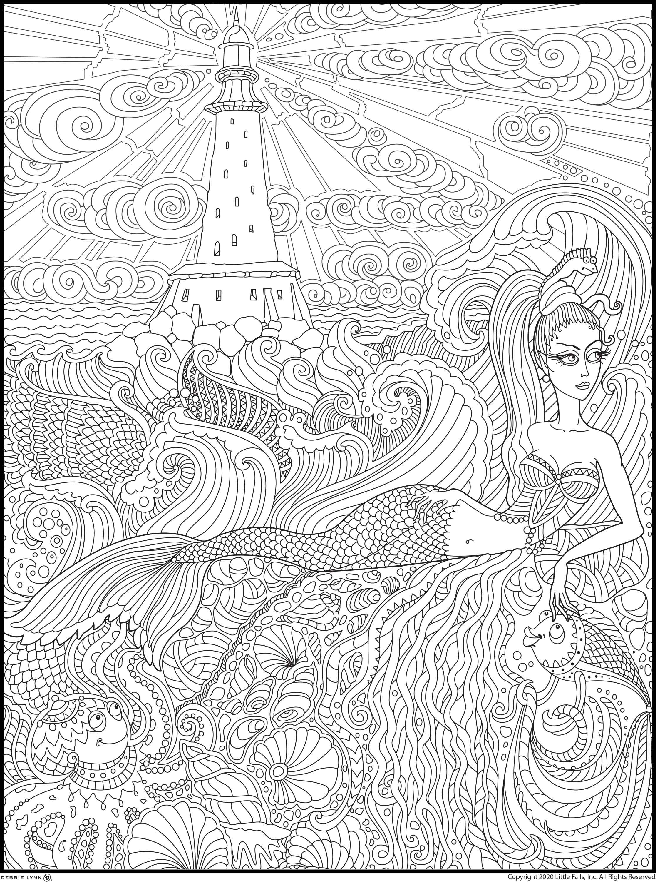 Mermaid lighthouse personalized giant coloring poster x â debbie lynn