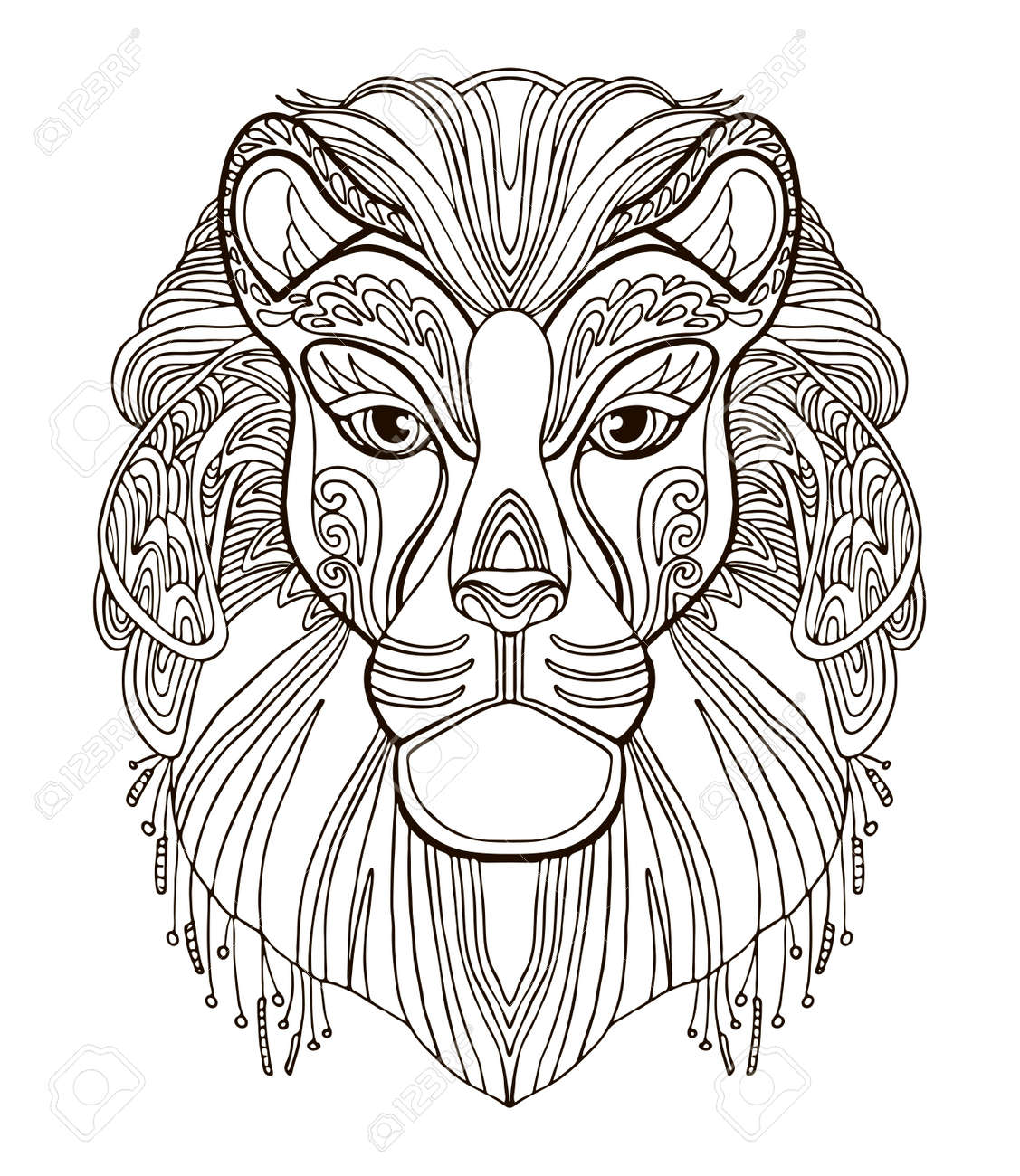 Vector coloring ornamental portrait of lion decorative abstract vector contour illustration isolated on white background stock illustration for adult coloring design print decoration and tattoo royalty free svg cliparts vectors and stock