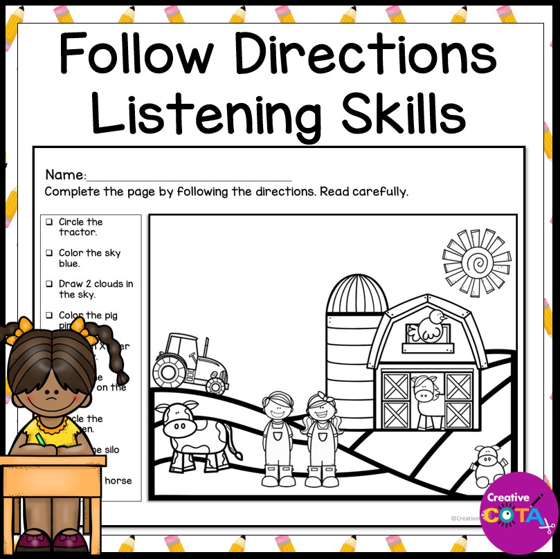 Following directions coloring activity for listening prehension skills made by teachers