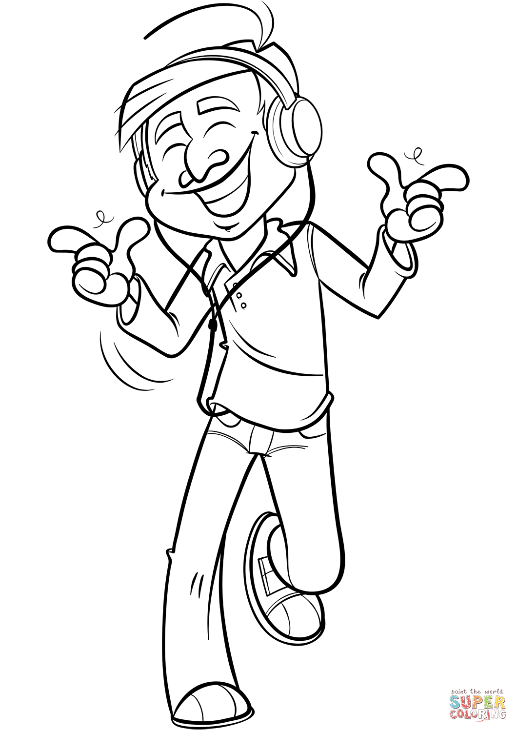 Man listening to music coloring page free printable coloring pages