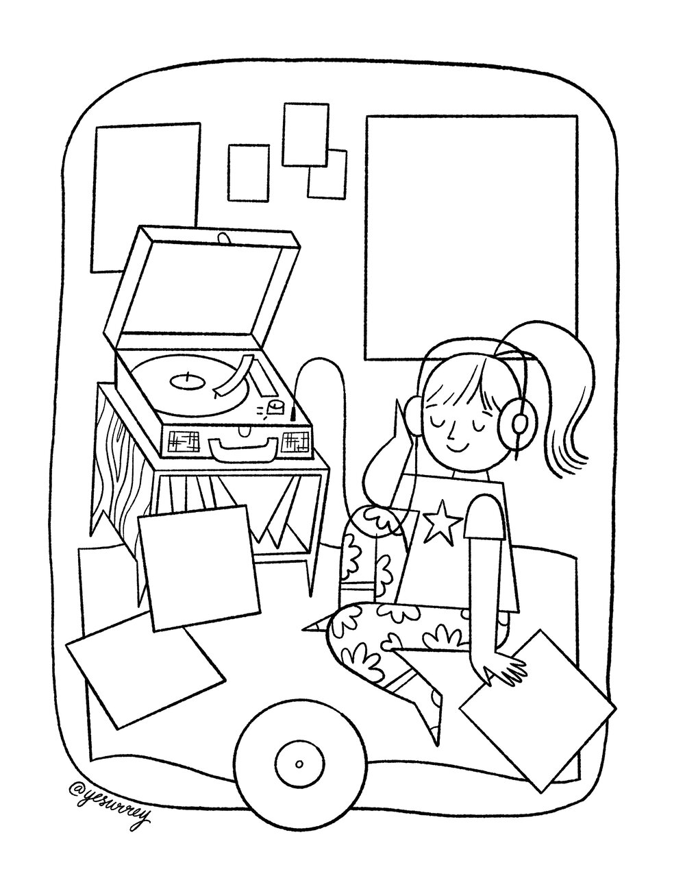 Listening to records coloring sheet â ellen surrey