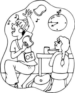 Boy listening to music coloring page