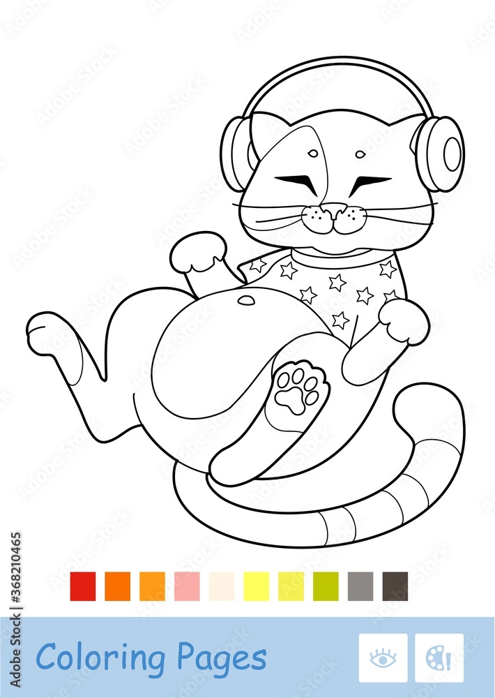 Colorless illustration of cute cat in t