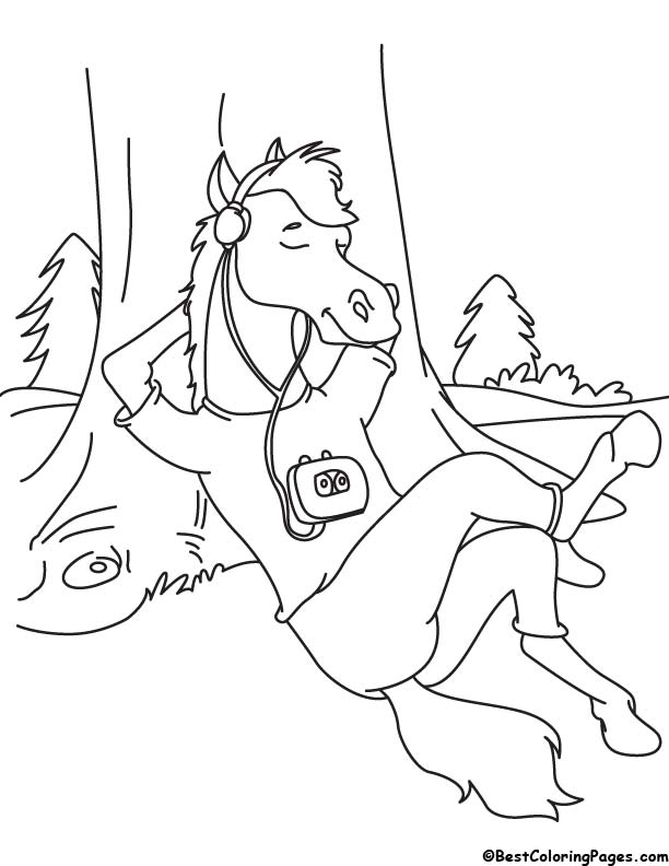 Horse listening to music coloring page download free horse listening to music coloring page for kids best coloring pages