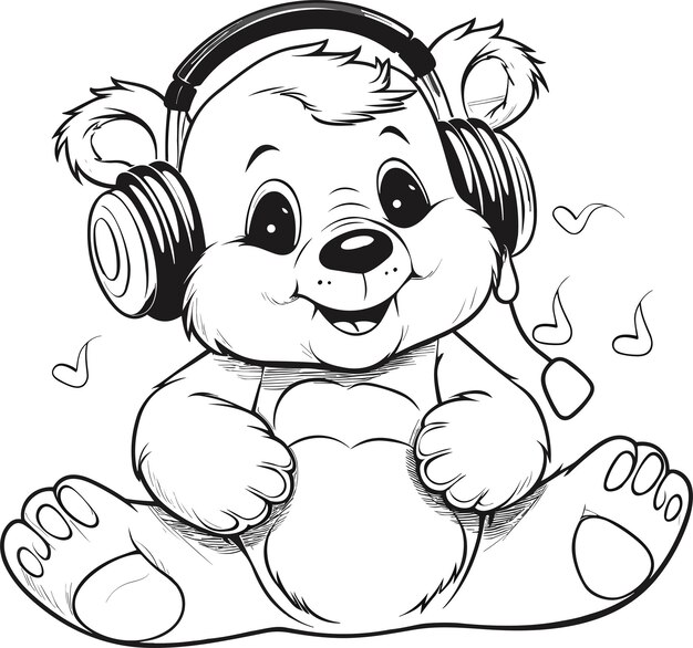 Premium vector a cute bear is listening to music coloring pages for kids vector illustration