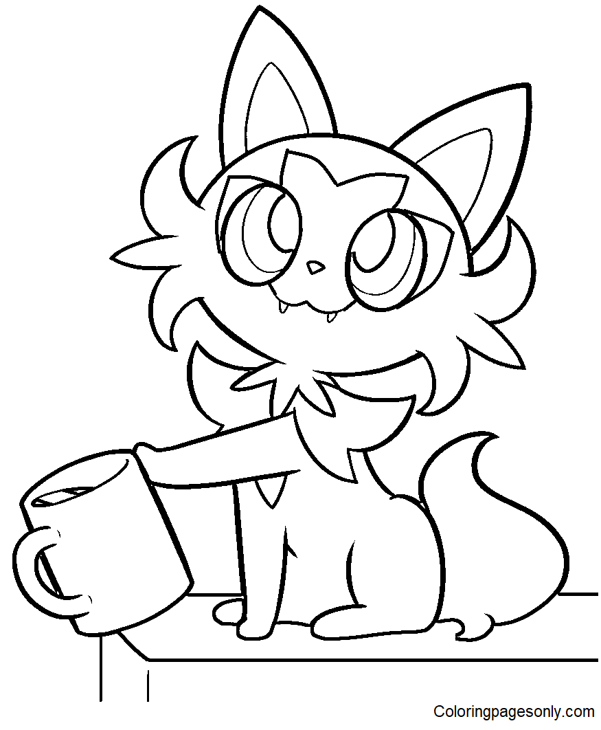 Sprigatito with a cup coloring page