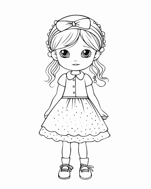 Premium vector adorable little girl coloring page