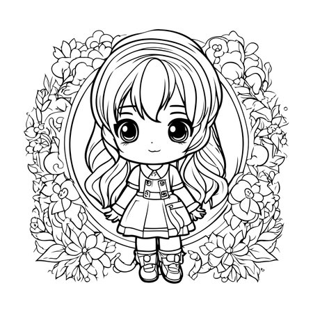 Chibi girls coloring page cliparts stock vector and royalty free chibi girls coloring page illustrations