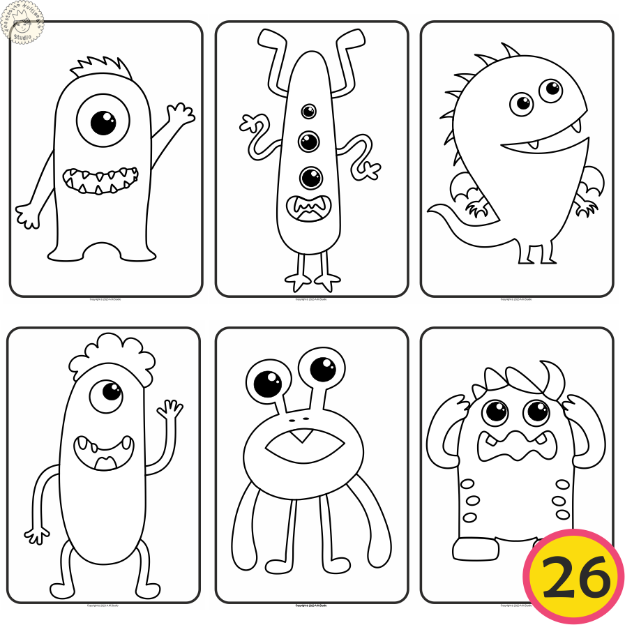 Little monsters coloring pages set