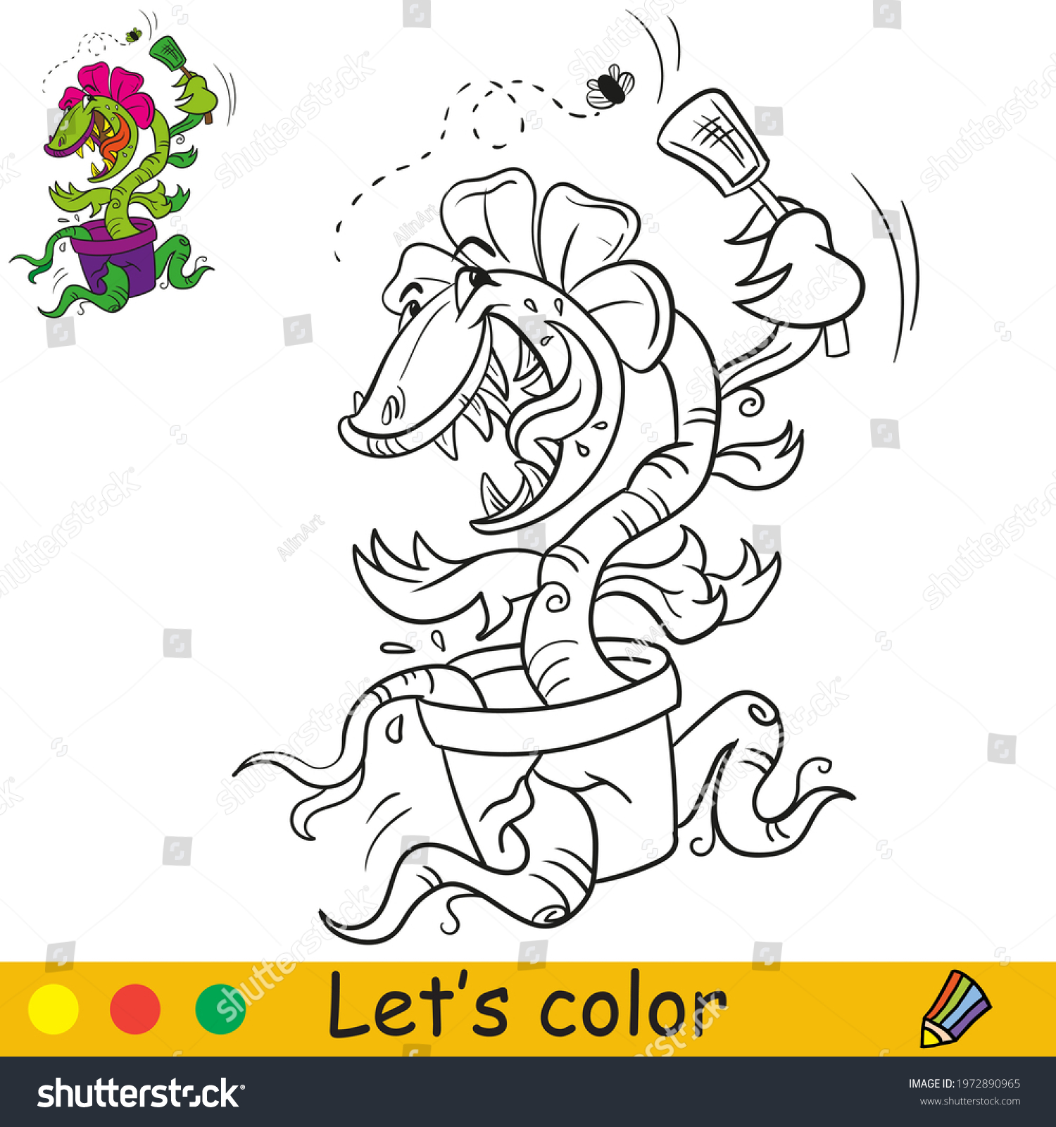 Coloring book page funny carnivorous plant stock vector royalty free