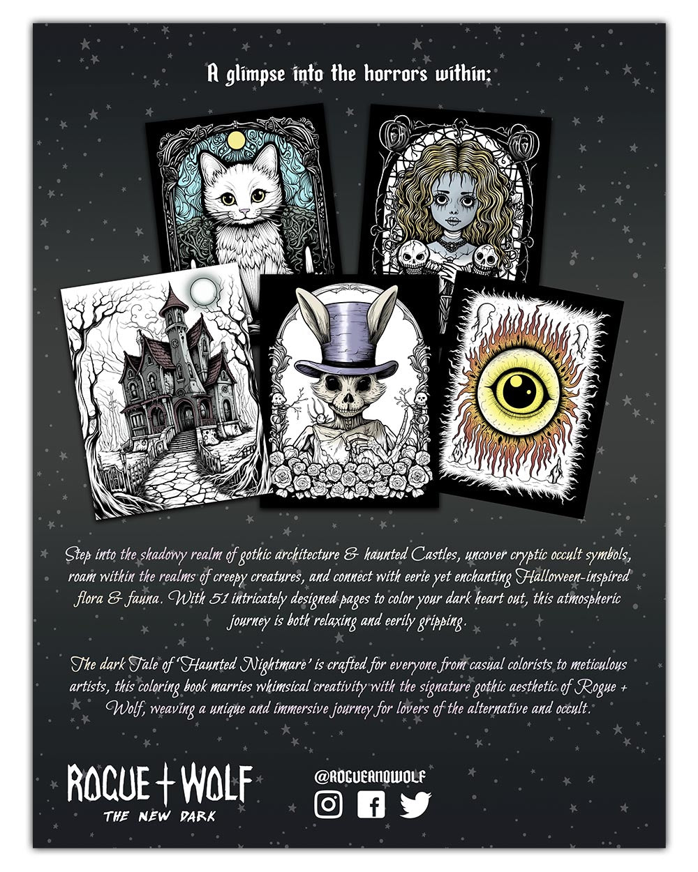 Haunted nightmare a spooky coloring book for adults â rogue wolf