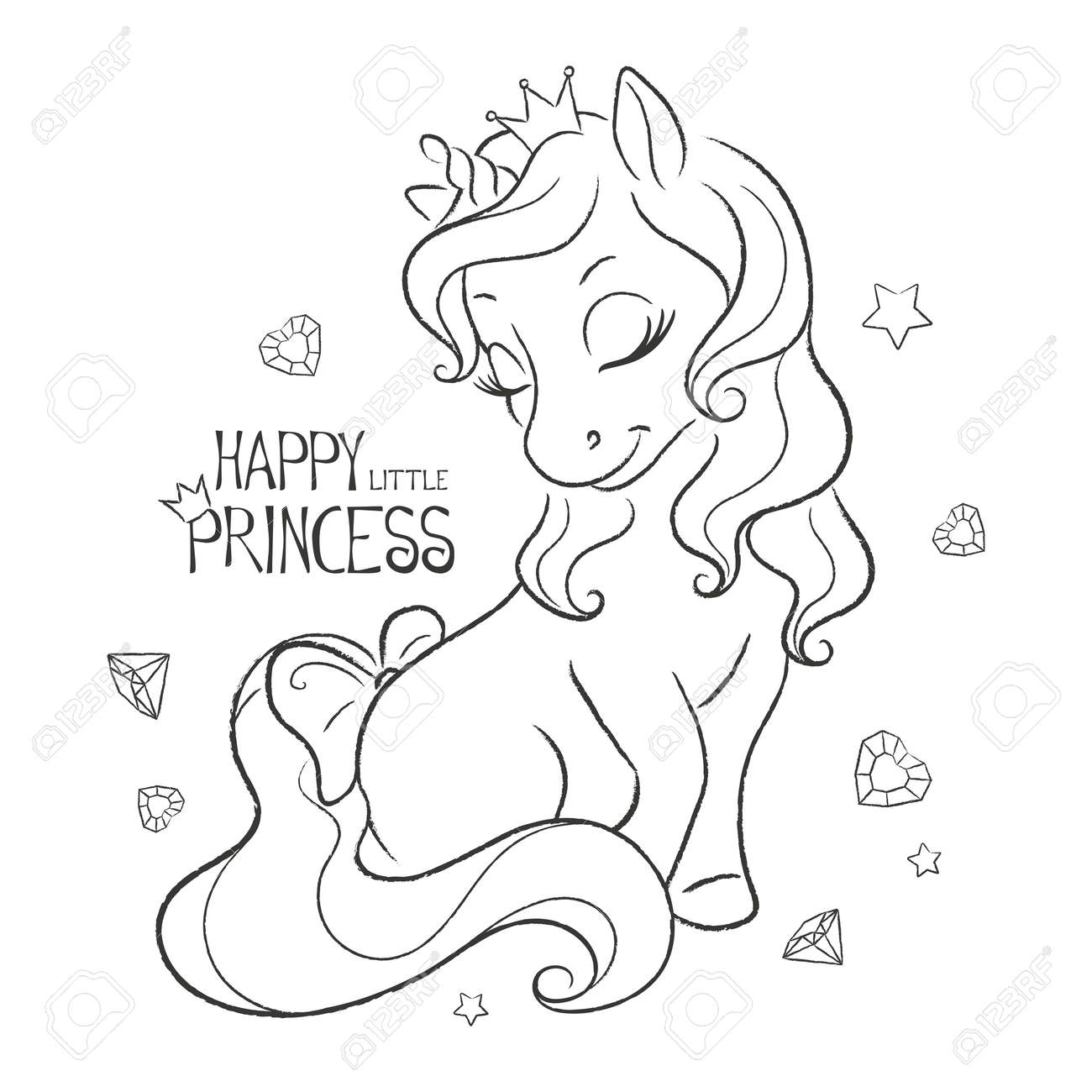 Art happy little unicorn coloring pages illustration for fabrics kids fashion artworks children books royalty free svg cliparts vectors and stock illustration image