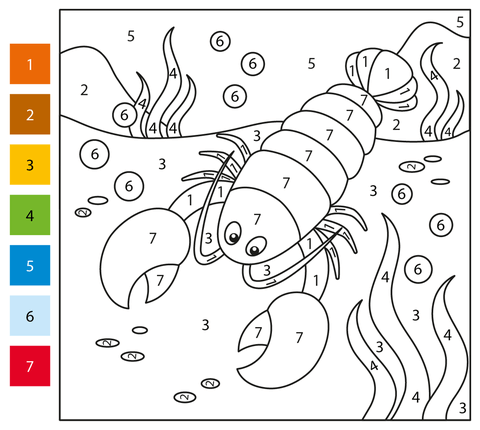 Lobster color by number free printable coloring pages