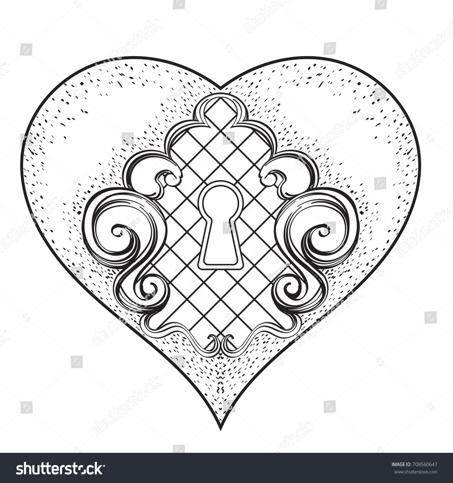 Vintage lock shape heart outline vector stock vector royalty free