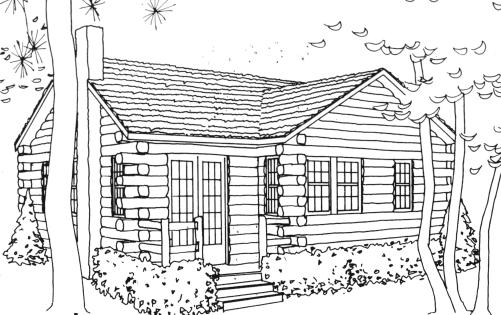 Colonial log cabin art black and white free