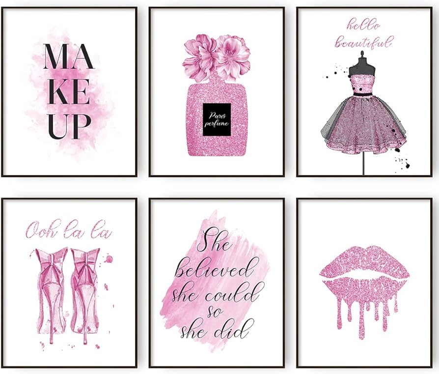 Pink flower perfume glam fashion wall art prints set of pink bedroom wall decor for women canvas art teen girls room decor xin unframed buy online at best price in u