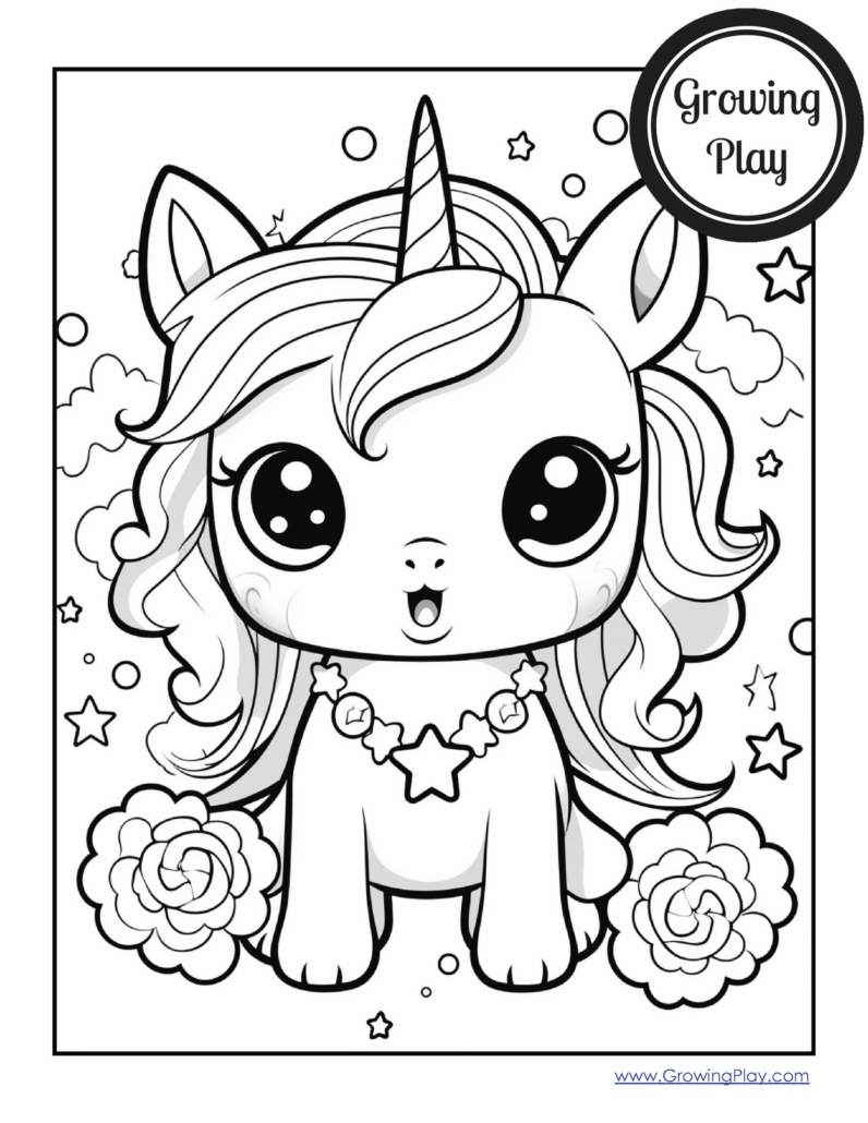 Cute kawaii unicorn coloring pages free