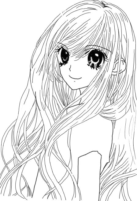 Anime girl long hair lineart by loitumachan on