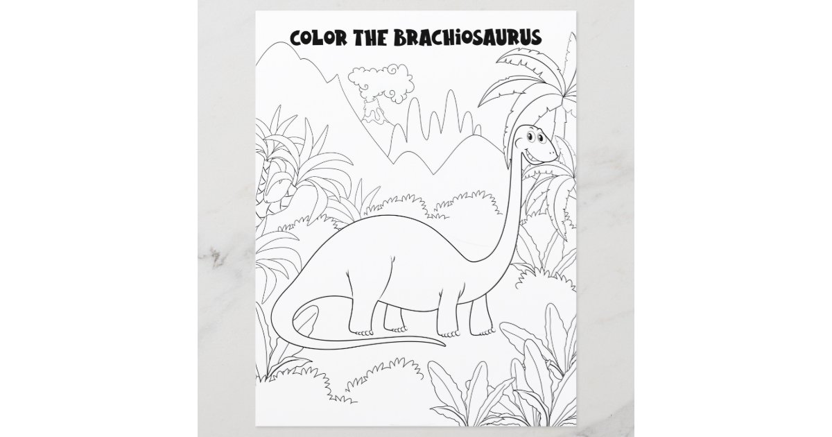 Kids activity fun long neck dinosaur coloring page