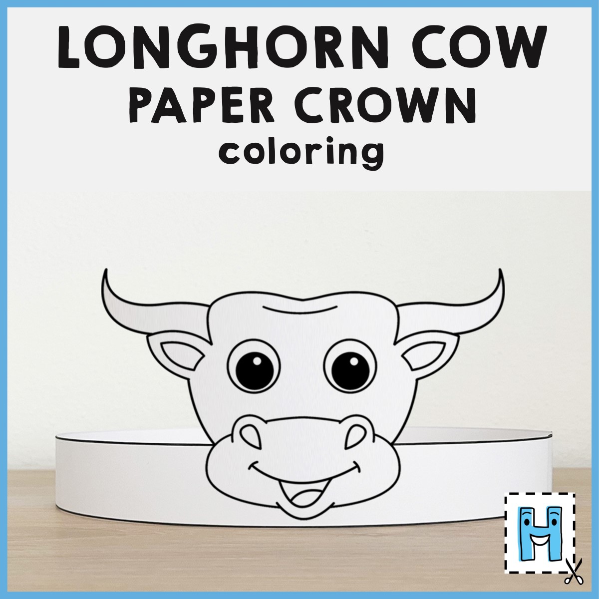 Cow longhorn paper crown headband printable wild west coloring craft activity for kids made by teachers