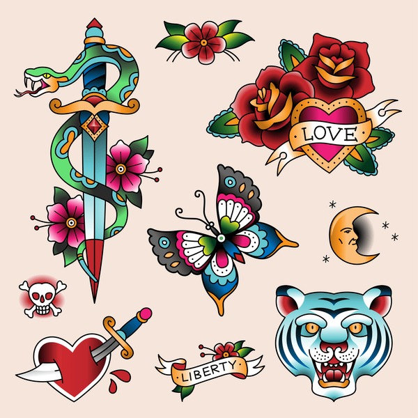 Color tatto design mãs de vectores de stock y arte vectorial con licencia libres de regalãas