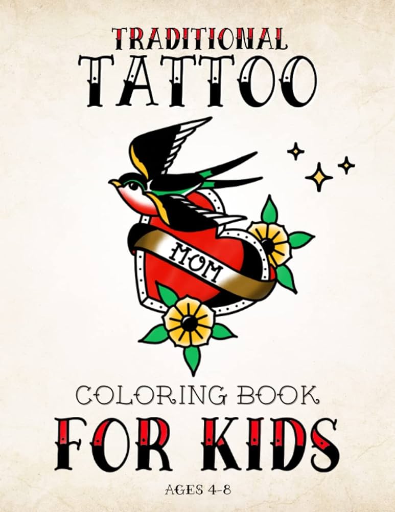 Traditional tattoo coloring book for kids ages