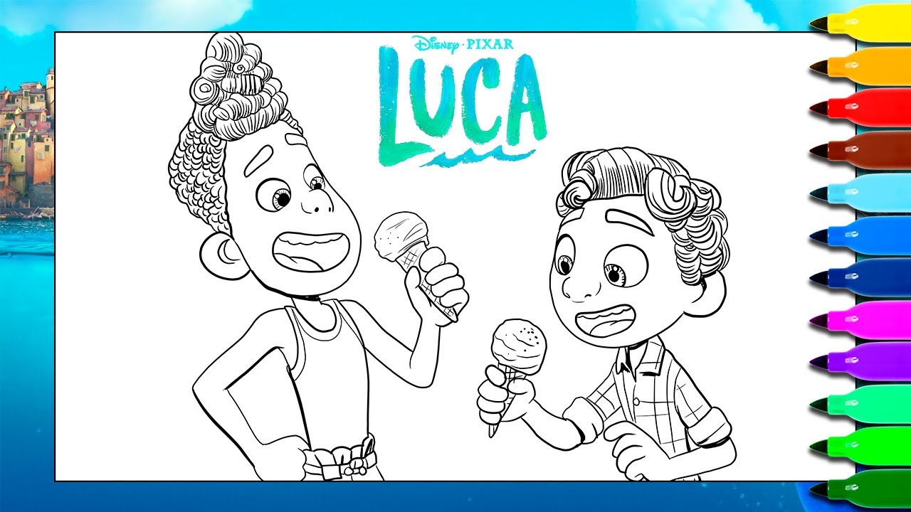 Luca and alberto ice cream disney pixar luca coloring pages