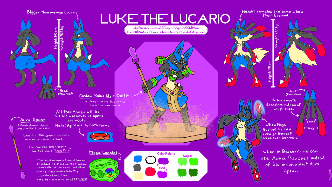 Luke the lucario reference sheet by paperclips on