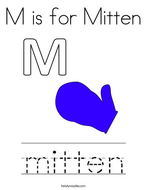 M is for mitten coloring page