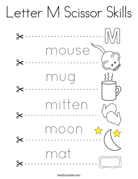Letter m scissor skills coloring page