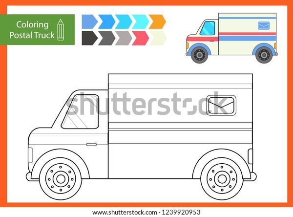 Coloring drawn postal truck mail delivery stock vector royalty free