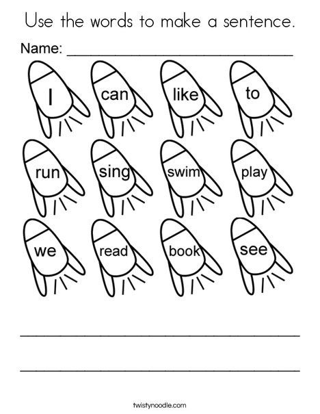 Use the words to make a sentence coloring page