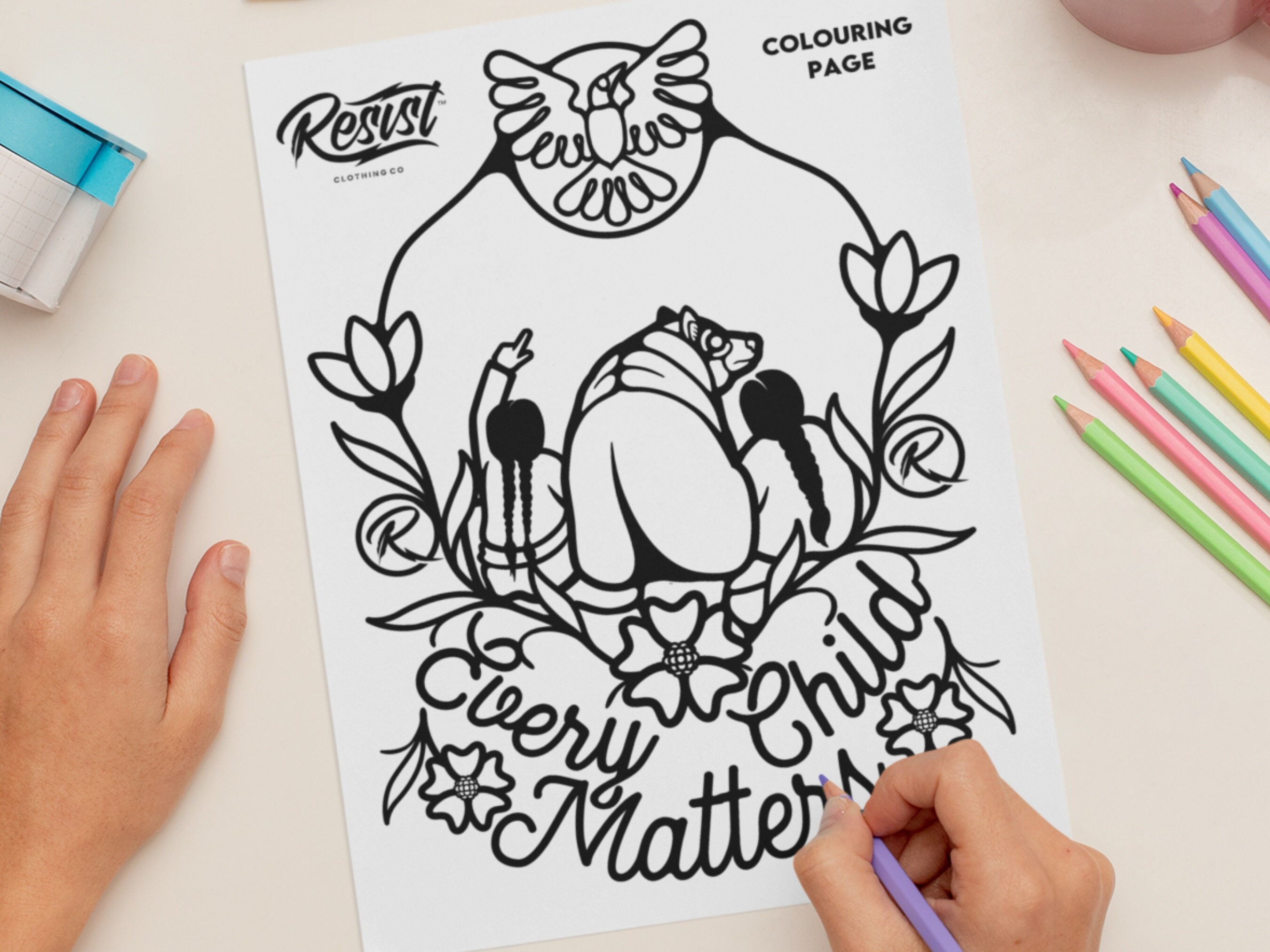 Every child matters guardians digital download native art design colouring page