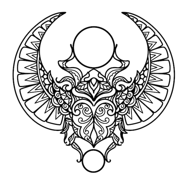 Premium vector clean lines mandala egyptian scarab carabaeus sacer for coloring pages laser cut paper cut engraving or printing on products vector illustration