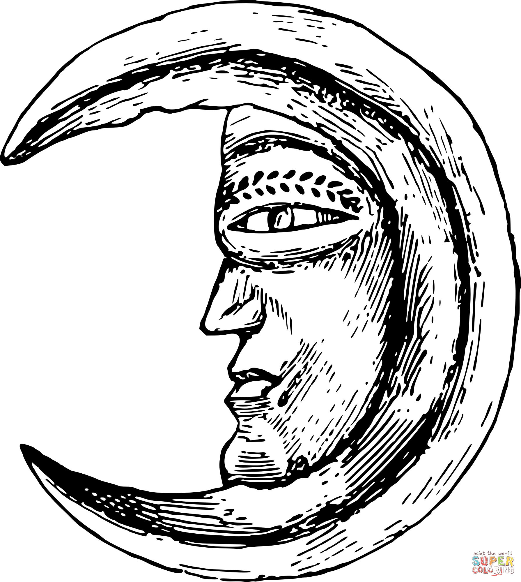 Vintage man in the moon coloring page free printable coloring pages