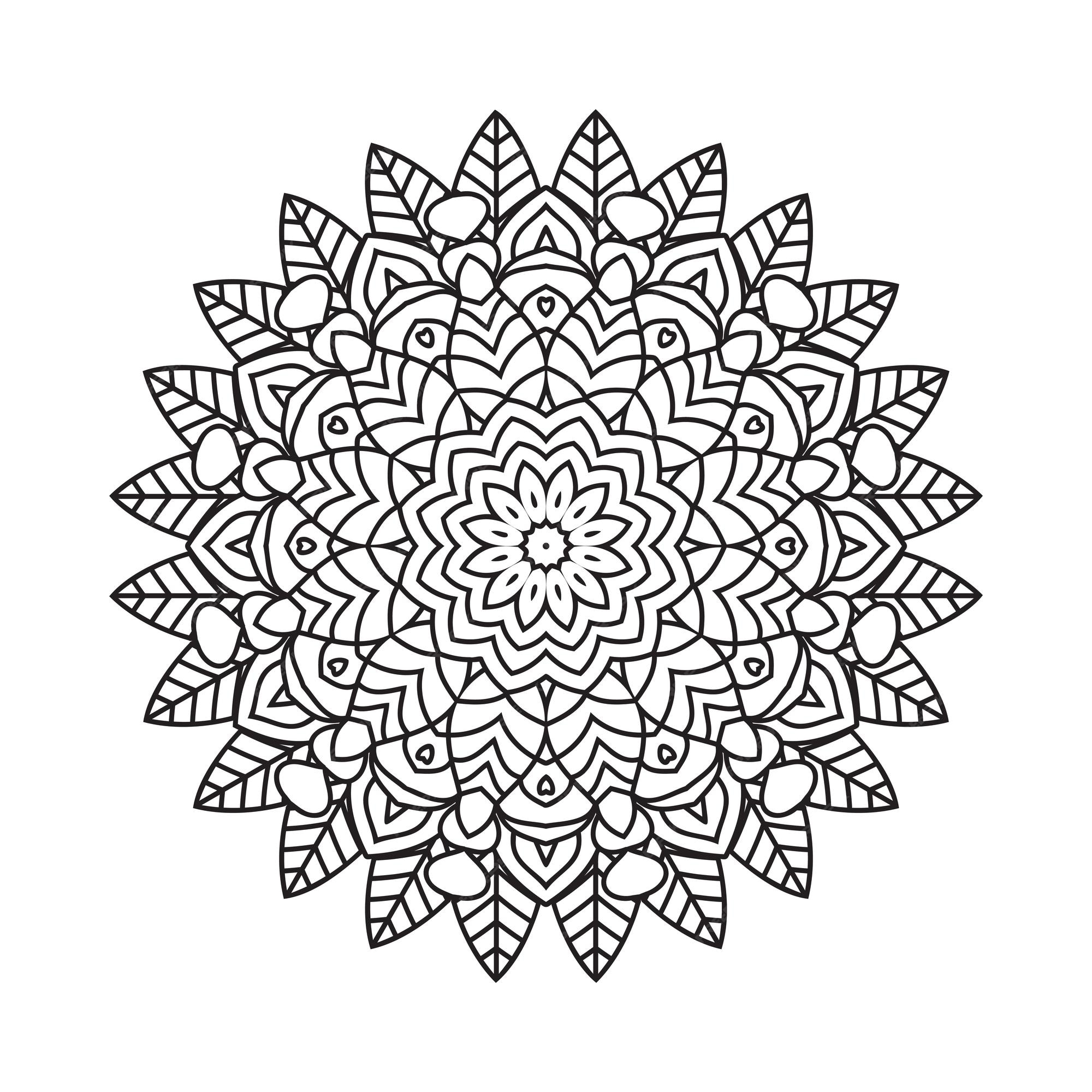 Premium vector flower mandala pattern for kids coloring pages decoration mandala in indian style line art vector black and white mandala pattern traditional indian style doodle mandala line art