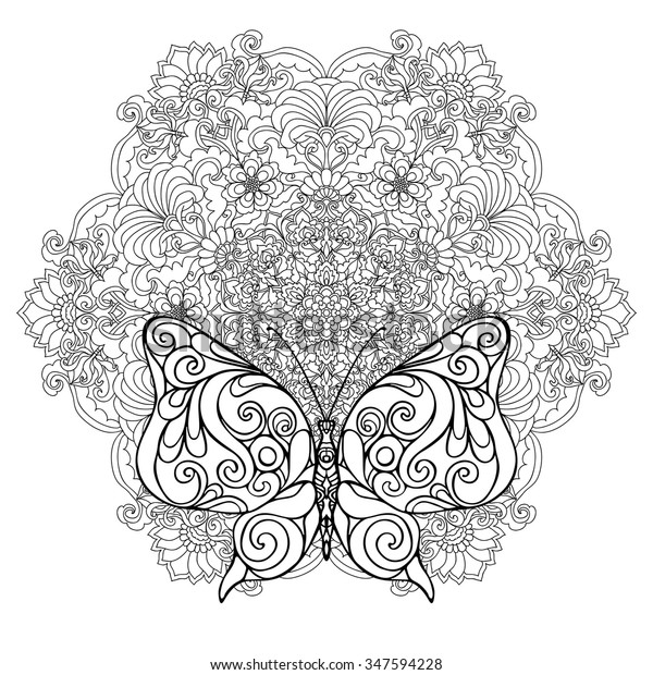 Butterfly floral mandala coloring book adult stock vector royalty free