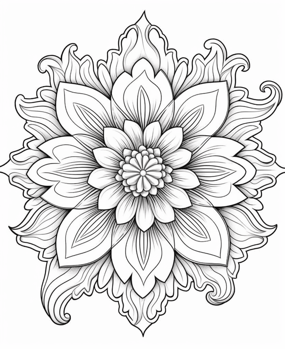 Mandala flower coloring book pages for adults