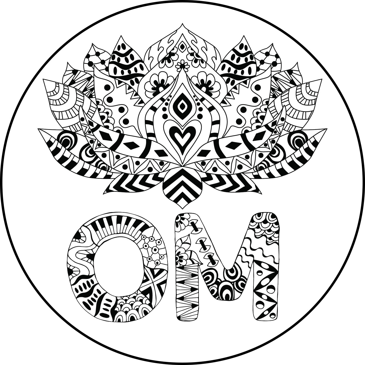 Cool black and white adult coloring book mandala lotus om border aroun â shinobi stickers